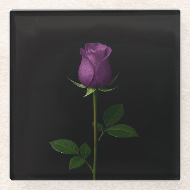 Black 4 Luxe Glass coaster, Royal Violet Rose Glasuntersetzer (Vorderseite)