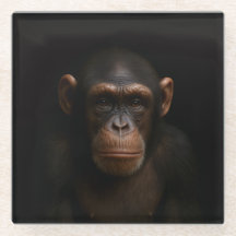 Black 4 Luxe Glass coaster, Serene Chimpanzee
