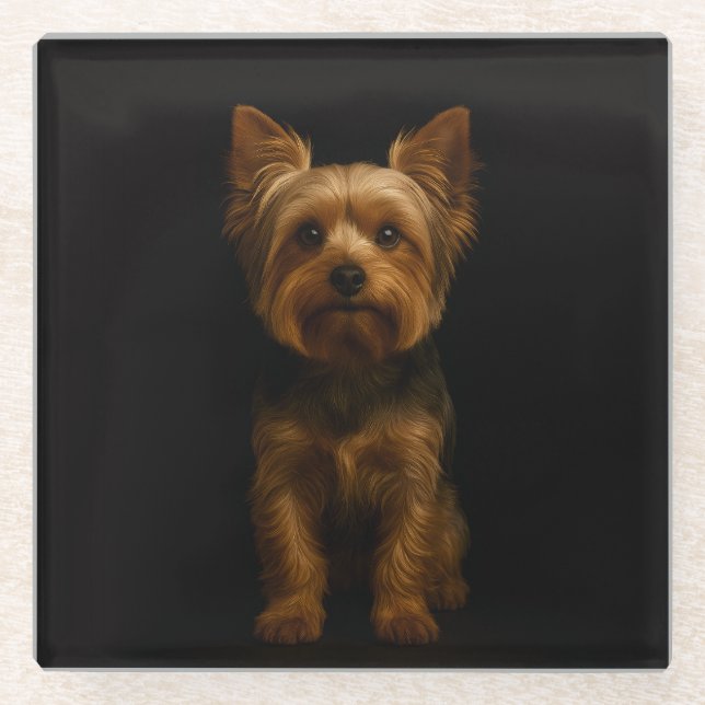 Black 4 Luxe Glass coaster, Yorkshire Terrier Glasuntersetzer (Vorderseite)