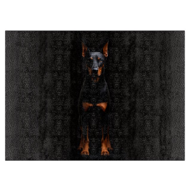 Black 4 Luxe Glass cutting board Guardian Doberman Schneidebrett (Vorderseite)