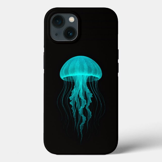 Black 4 Luxe iPhone 13 Case, Aqua Glow Jellyfish Case-Mate iPhone Hülle (Rückseite)