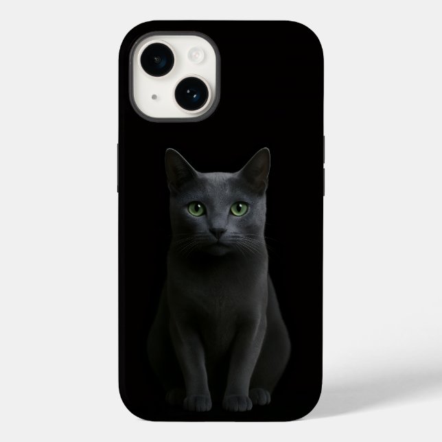 Black 4 Luxe iPhone 14 Case-Mate, Russian Blue Cat Case-Mate iPhone Hülle (Rückseite)