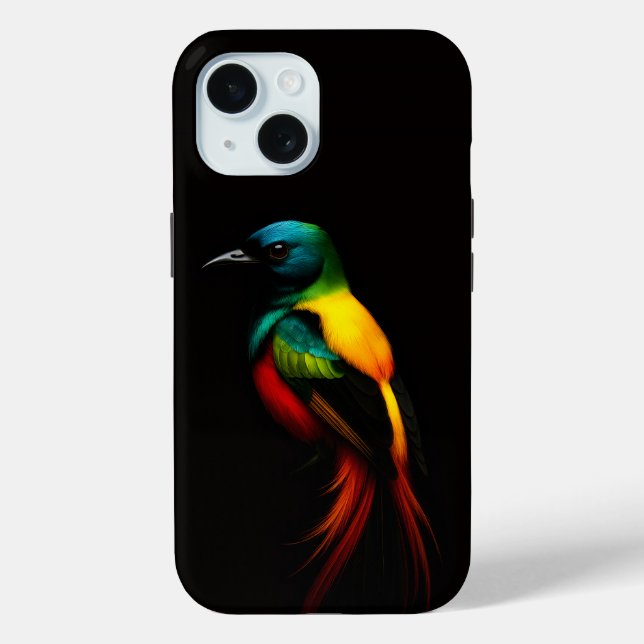Black 4 Luxe iPhone 15 Case-Mate, Rainbow Bird Case-Mate iPhone Hülle (Rückseite)