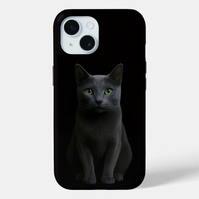 Black 4 Luxe iPhone 15 Case-Mate, Russian Blue Cat Case-Mate iPhone Hülle (Rückseite)