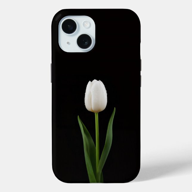 Black 4 Luxe iPhone 15 Case, Pearl White Tulip Case-Mate iPhone Hülle (Rückseite)