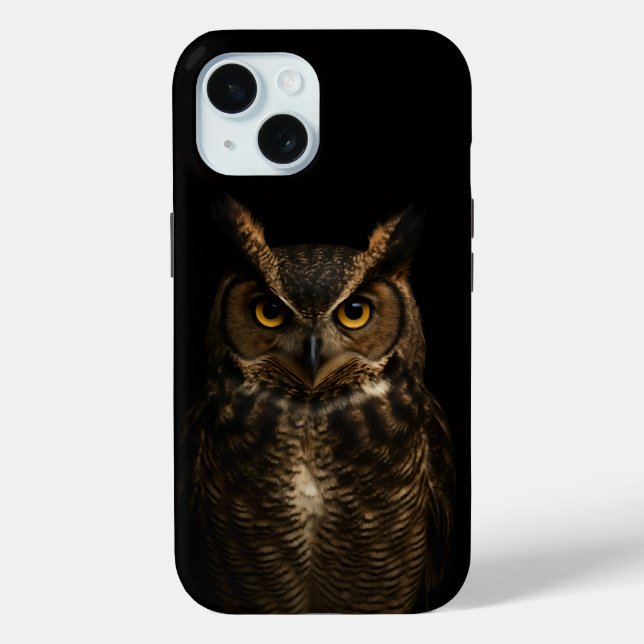 Black 4 Luxe iPhone 15, Golden Amber Eye Owl Case-Mate iPhone Hülle (Rückseite)