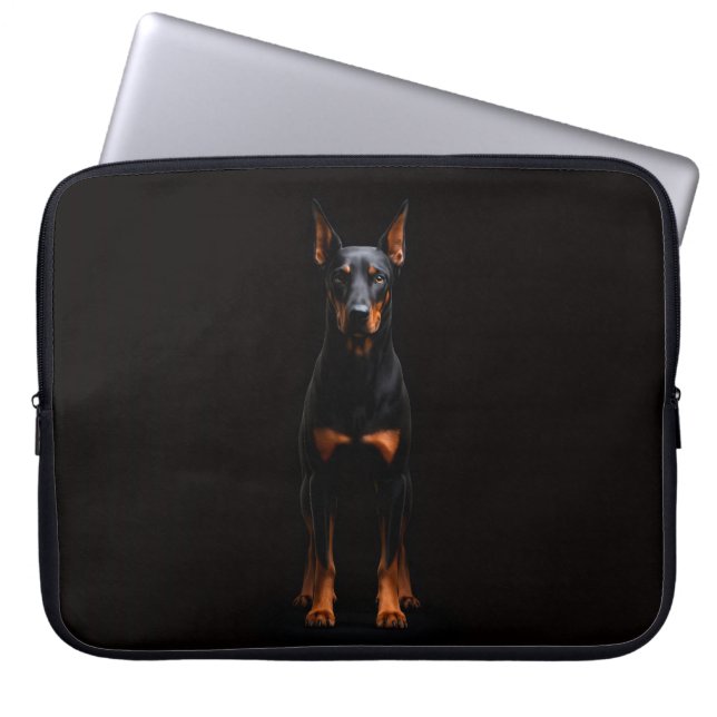 Black 4 Luxe Laptop Sleeve, Guardian Doberman Dog Laptopschutzhülle (Vorderseite)