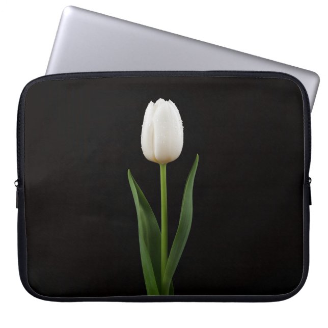 Black 4 Luxe Laptop Sleeve, Pearl White Tulip Laptopschutzhülle (Vorderseite)