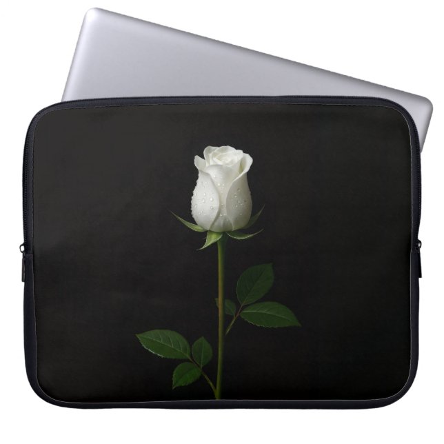 Black 4 Luxe Laptop Sleeve, Pure White Rose Laptopschutzhülle (Vorderseite)