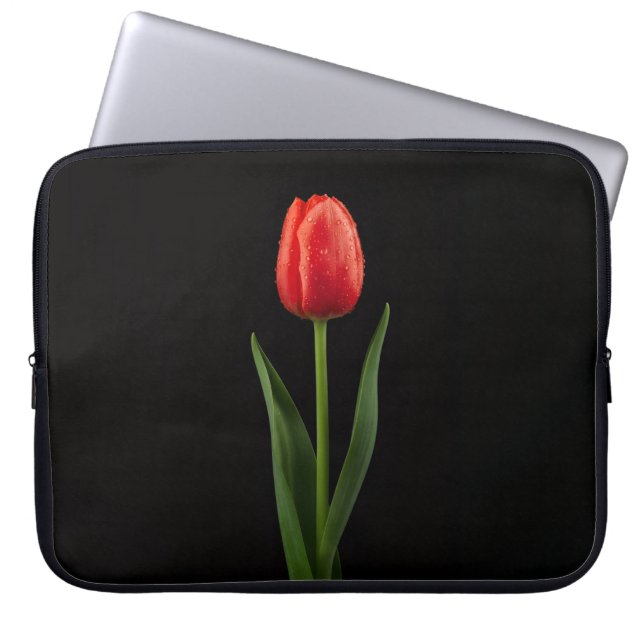 Black 4 Luxe Laptop Sleeve, Ruby Red Tulip Laptopschutzhülle (Vorderseite)