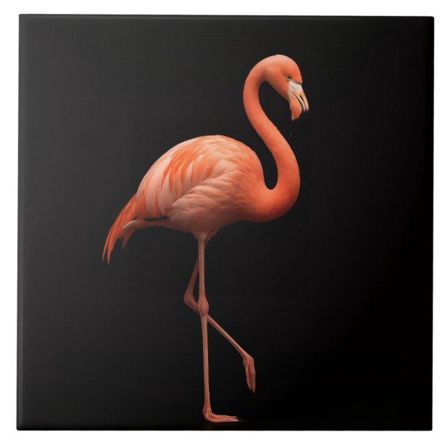 Black 4 Luxe Tile mit rosa Flamingo Tropical Bird Fliese (Vorderseite)