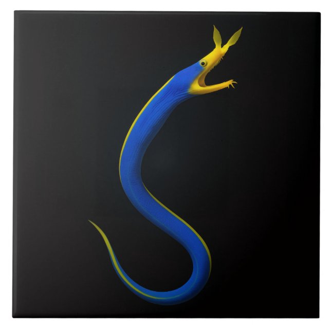 Black 4 Luxe Tile with Blue Ribbon Eel Fliese (Vorderseite)