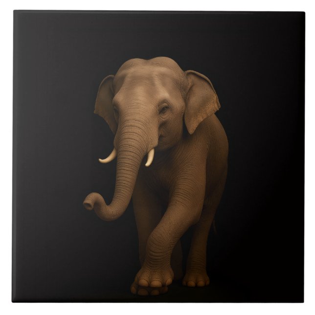 Black 4 Luxe Tile with Gentle Indian Elephant Fliese (Vorderseite)