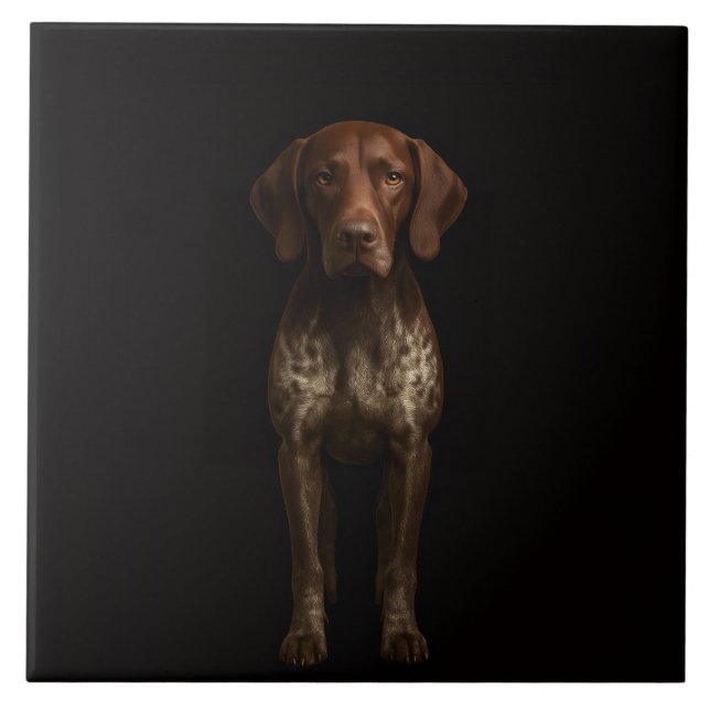 Black 4 Luxe Tile with German Pointer Dog Fliese (Vorderseite)