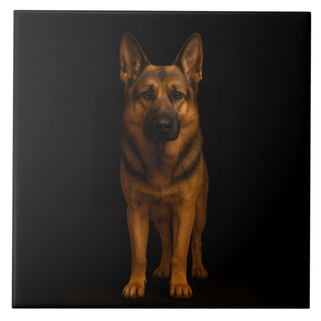 Black 4 Luxe Tile with German Shepherd Fliese (Vorderseite)