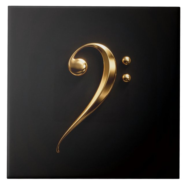 Black 4 Luxe Tile with Golden Bass Clef Fliese (Vorderseite)