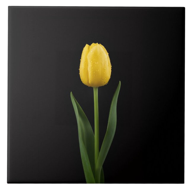 Black 4 Luxe Tile with Golden Yellow Tulip Fliese (Vorderseite)