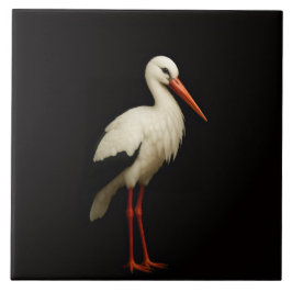 Black 4 Luxe Tile with Graceful White Stork Fliese