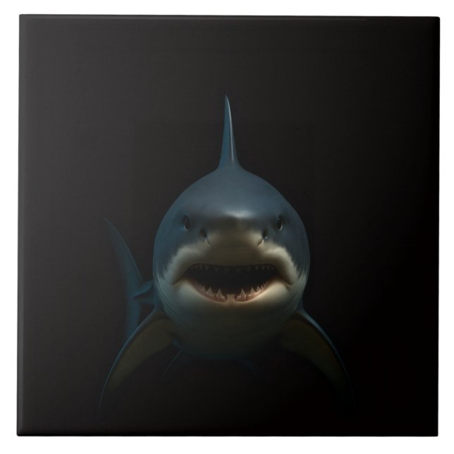 Black 4 Luxe Tile with Great White Shark Fliese (Vorderseite)