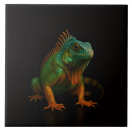 Black 4 Luxe Tile with Green Iguana Fliese