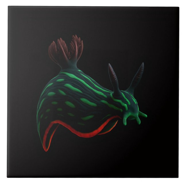 Black 4 Luxe Tile with Neon Green Sea Slug Fliese (Vorderseite)