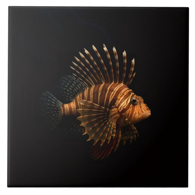 Black 4 Luxe Tile with Red Lionfish Fliese (Vorderseite)