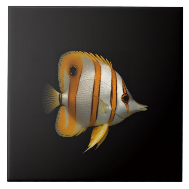 Black 4 Luxe Tile with Reef Butterflyfish Fliese (Vorderseite)