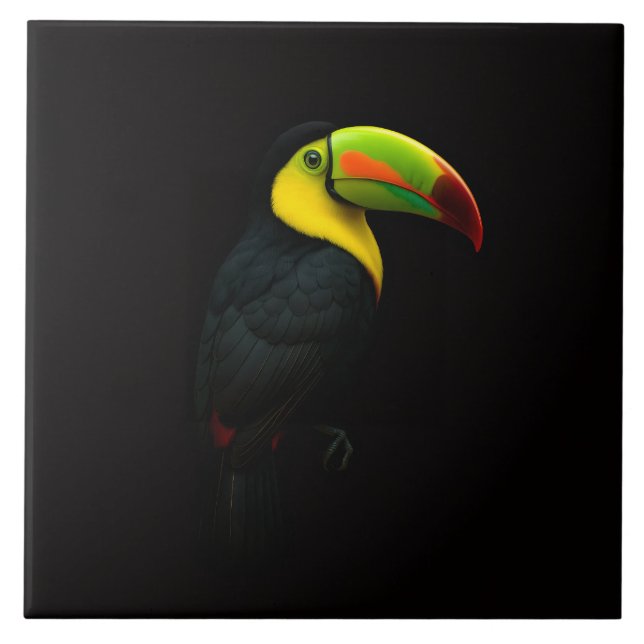 Black 4 Luxe Tile with tropical Keel Billed Tucan Fliese (Vorderseite)