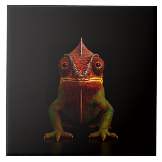 Black 4 Luxe Tile with tropical Panther Chameleon Fliese (Vorderseite)