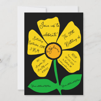 Black 50. Geburtstag Gold Doodle Blume Einladung