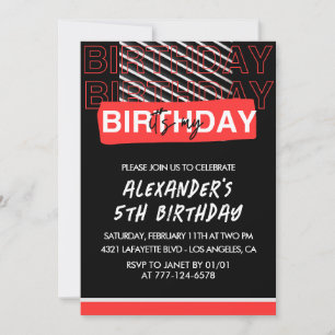 Black 5. Geburtstag Einladung Junge Party Red