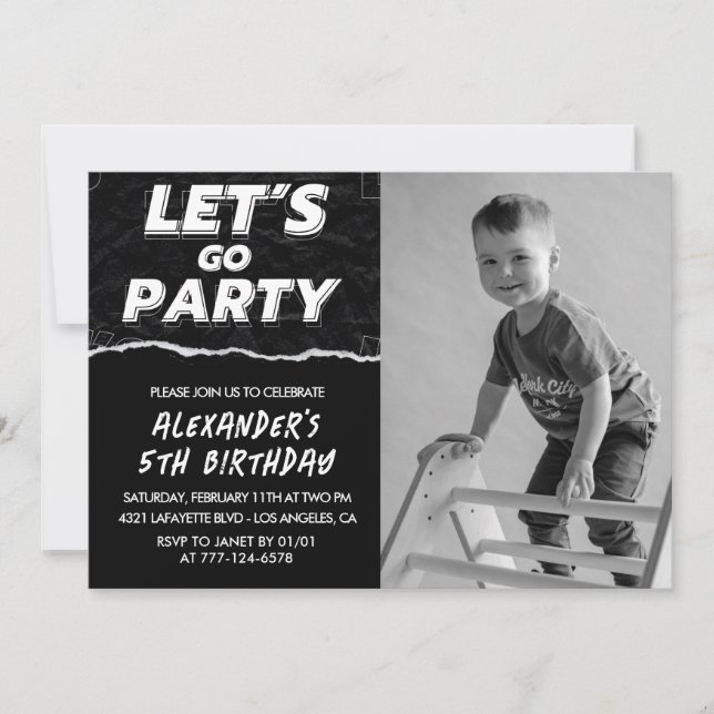 Black 5. Geburtstag Einladungen Boy Foto (Vorderseite)