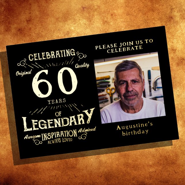 Black 60. Geburtstag Vintag Gold Folieneinladung (Von Creator hochgeladen)