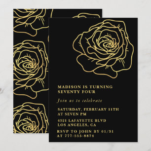 Black 74. Geburtstagseinladungen Gold Floral Einladung