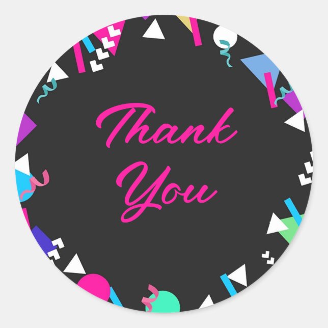 Black 80er Pattern Birthday Runder Aufkleber (Vorderseite)