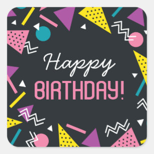Black 80er Pattern Birthday Square Sticker