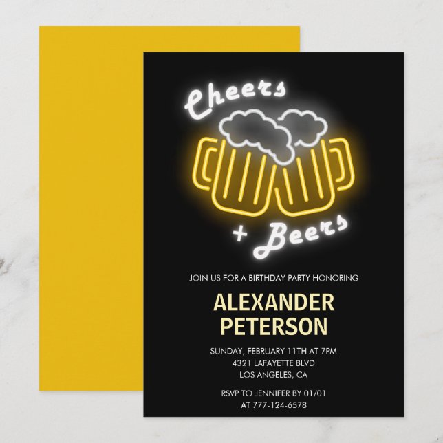 Black 85. Geburtstag Einladungen Beer Neon (Vorne/Hinten)