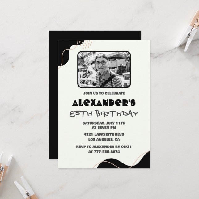 Black 85. Geburtstag Einladungen Männer Einfaches  (Vorderseite/Rückseite Beispiel)