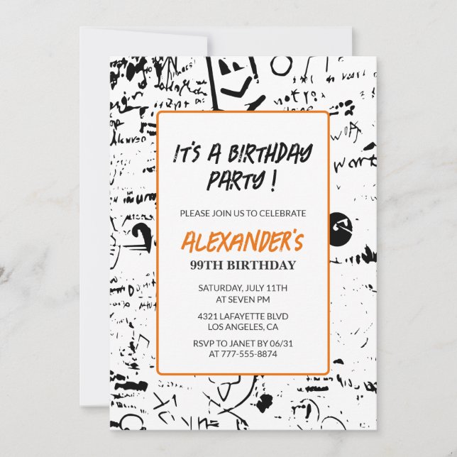 Black 99. Geburtstag Einladungen Männer Graffiti (Vorderseite)