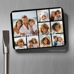 Black 9 Photo Square Collage - with script white Magnet