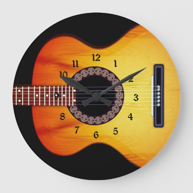 Black Acoustic Gitarre Große Wanduhr (Vorderseite)