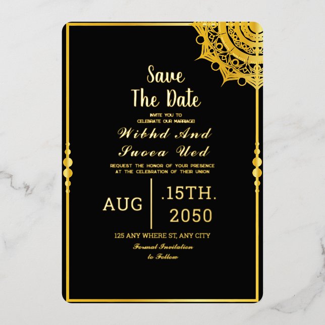 Black Acrylic Wedding Luxury Save the Date Folieneinladung (Vorderseite)