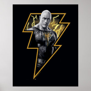 Black Adam Gray und Gold Blitze Grafik Poster
