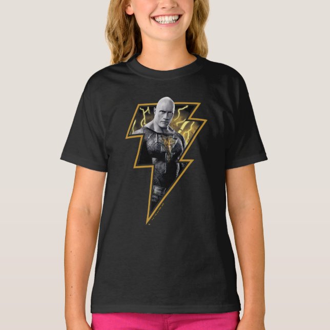 Black Adam Gray und Gold Blitze Grafik T-Shirt (Vorderseite)