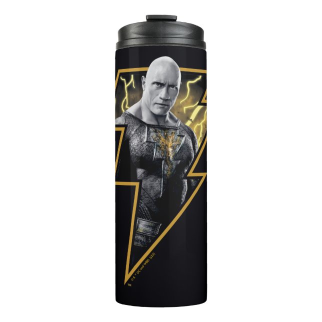 Black Adam Gray und Gold Blitze Grafik Thermosbecher (Vorderseite)