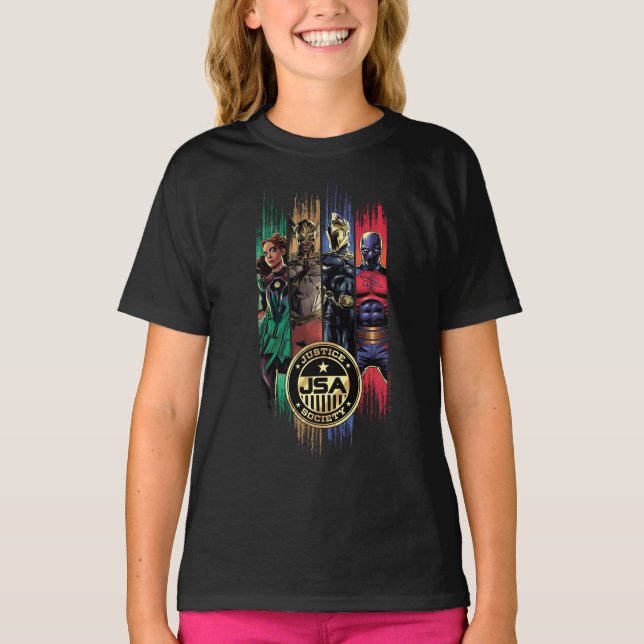 Black Adam Justice Society Heroes In Stripes T-Shirt (Vorderseite)