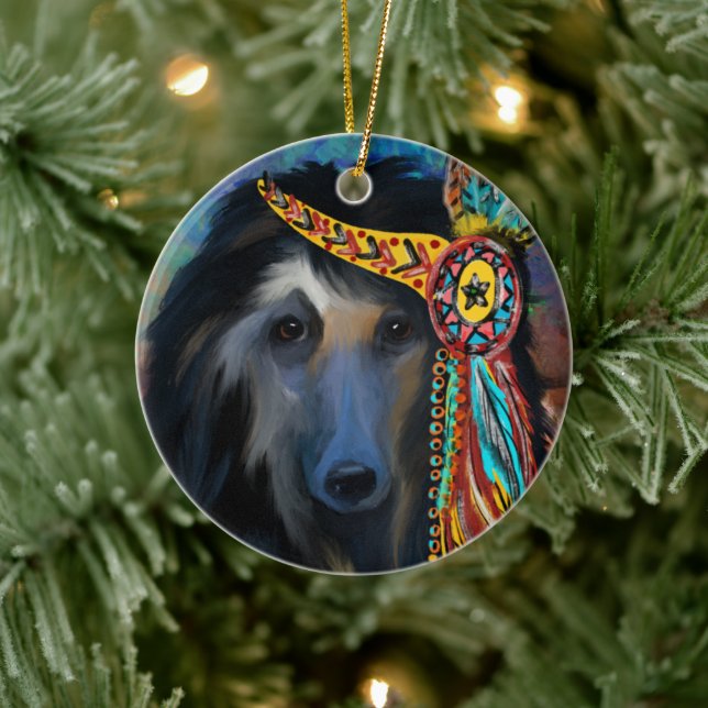 Black Afghan Hound Keramik Ornament (Baum)