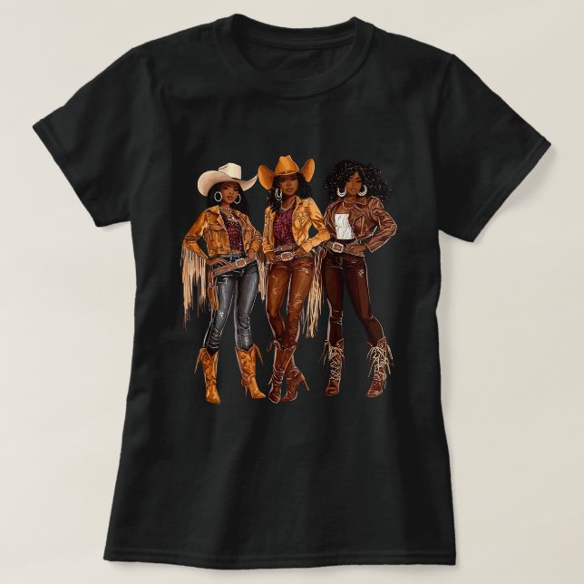 Black African American Cowgirl Western Texas Rodeo T-Shirt (Design vorne)
