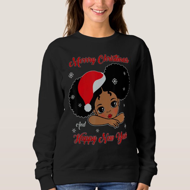 Black African American Santa Christmas Melanin Gir Sweatshirt (Vorderseite)