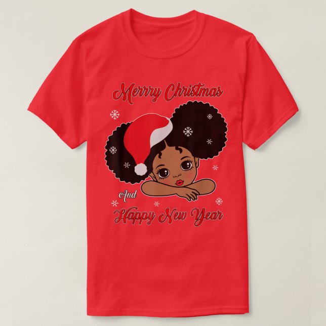 Black African American Santa Christmas Melanin Gir T-Shirt (Design vorne)